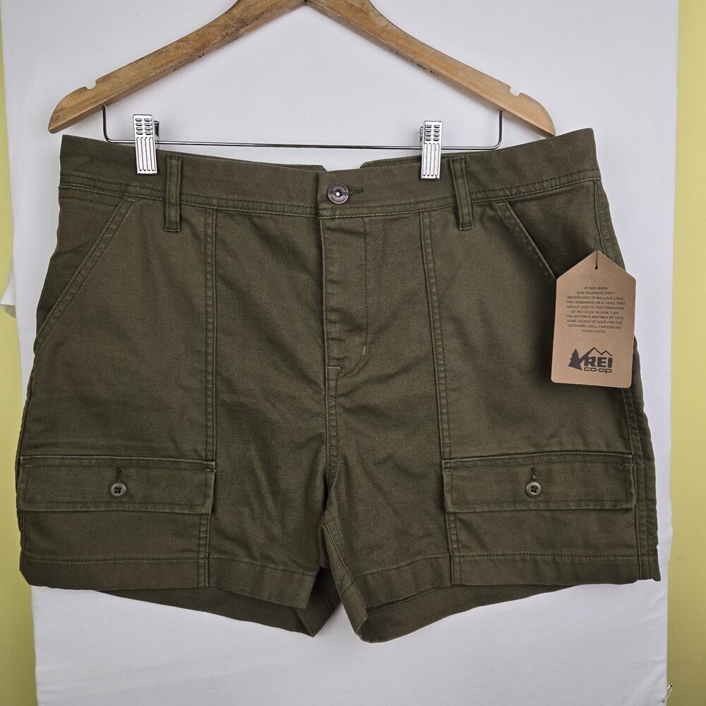 REI Co-op Womens Cargo Shorts Utility Pockets Trailsmith Olive Green Size 14